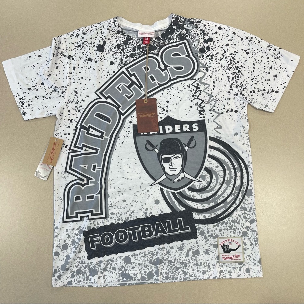 Las Vegas Raiders Mitchell & Ness Team Burst Sublimated T-Shirt- Blk/White - NWT